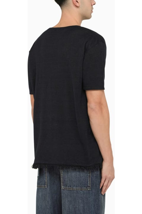 Alanui Topwear for Men Alanui Dark Blue Linen Crew-neck T-shirt With Details