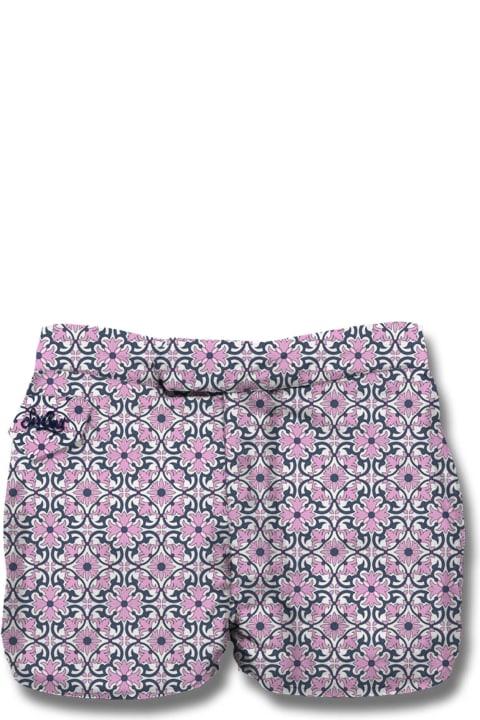Short Lentgh Swim Shorts With Maiolica Print