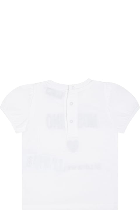 Topwear for Baby Girls Moschino White T-shirt For Baby Girl With Logo