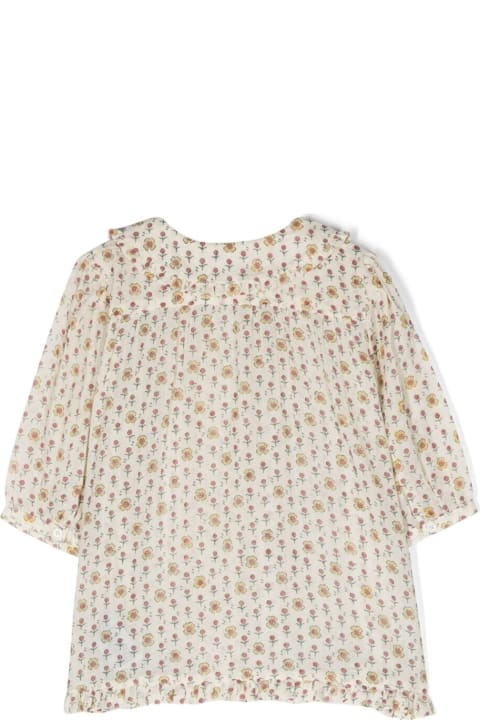 Beige Shirt With All-over Floreal Print In Cotton Girl