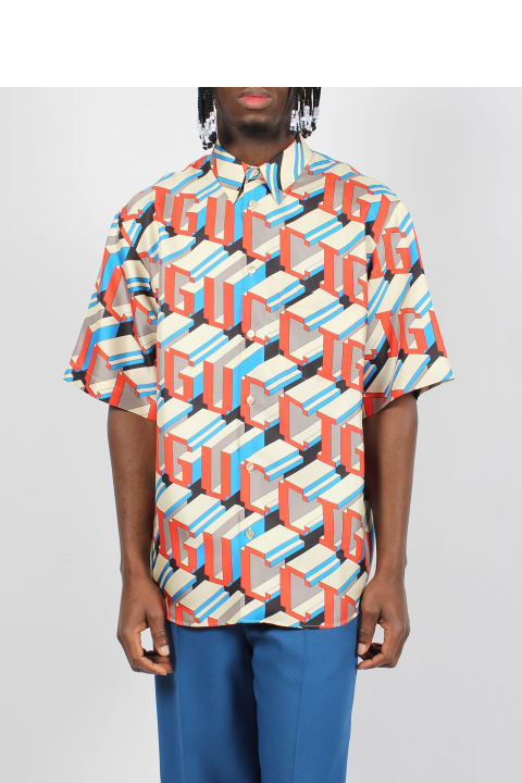 Gucci Sale for Men Gucci Pixel Print Silk Shirt