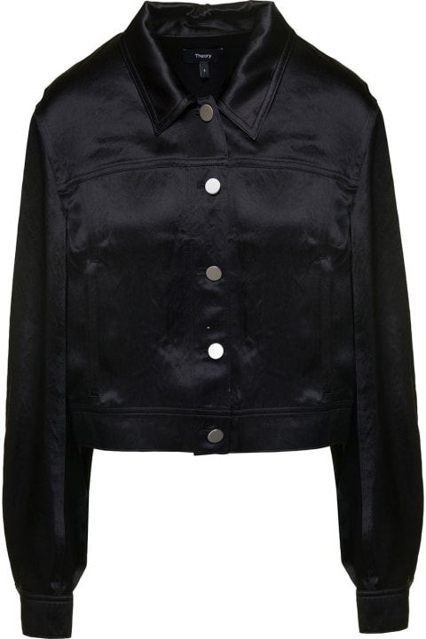 Theory Coats & Jackets for Women Theory Black Cropped Shirt With Buttons In Satin Fabric Woman