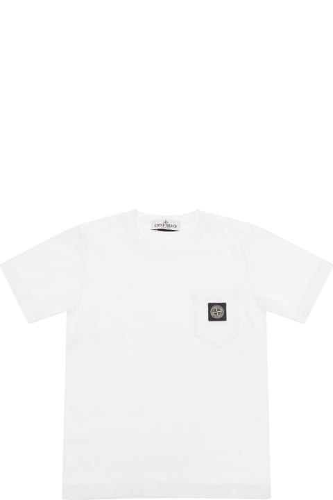 Stone Island Junior T-Shirts & Polo Shirts for Boys Stone Island Junior White Crewneck T-shirt With Logo Patch In Cotton Boy