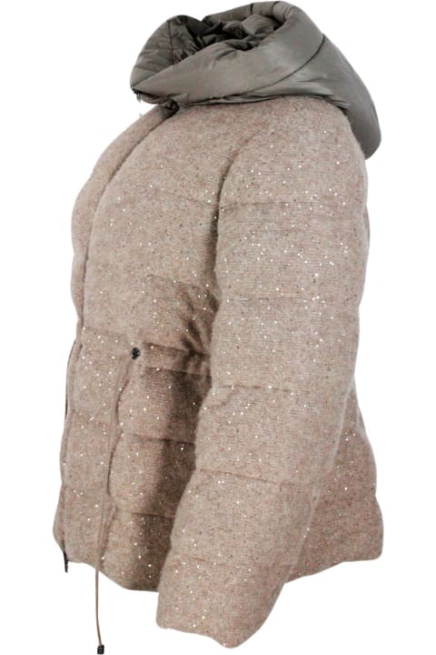 Fabiana Filippi Kids Fabiana Filippi Down Jacket Padded With Real Goose Down Made Of Soft And Precious Wool, Silk And Cashmere With Drawstring At The Waist And Hood In Technical Fabric