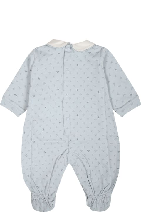 Emporio Armani Bodysuits & Sets for Baby Girls Emporio Armani Light Blue Playsuit For Baby Boy With All-over Eagle Logo