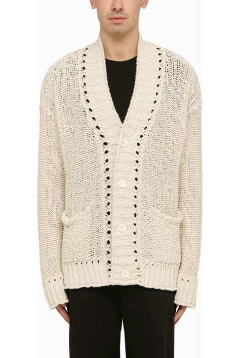 Sweaters for Men Roberto Collina White Perforated Cotton Cardigan
