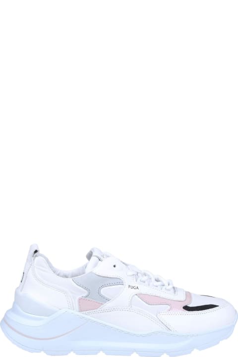 White Leather And Nylon Sneakers