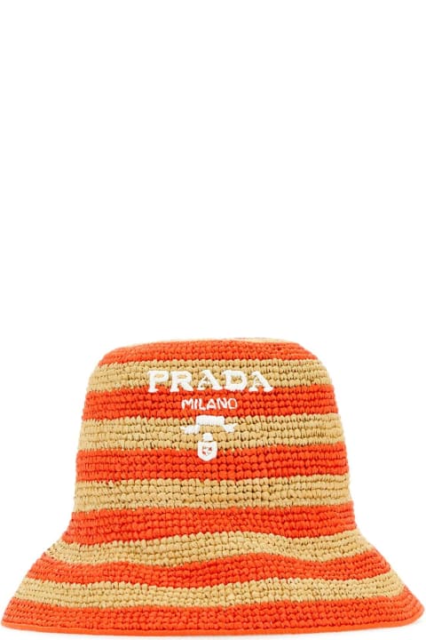 Prada Accessories for Women Prada Embroidered Raffia Bucket Hat