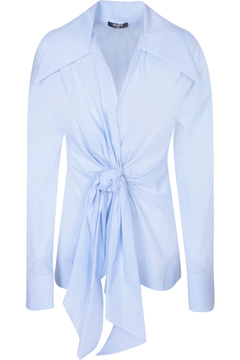 Fashion for Women Balmain Balmain Light Blue Vichy Poplin Bow Shirt