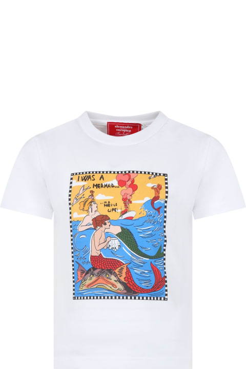Alessandro Enriquez T-Shirts & Polo Shirts for Girls Alessandro Enriquez White T-shirt For Girl With Mermaid Print And Writing