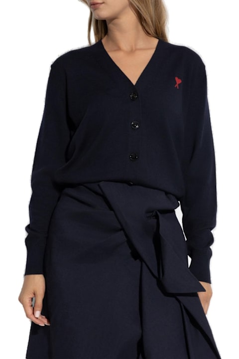 Ami Alexandre Mattiussi سترات لـ السيدات Ami Alexandre Mattiussi Ami De Coeur Logo Embroidered Buttoned Cardigan