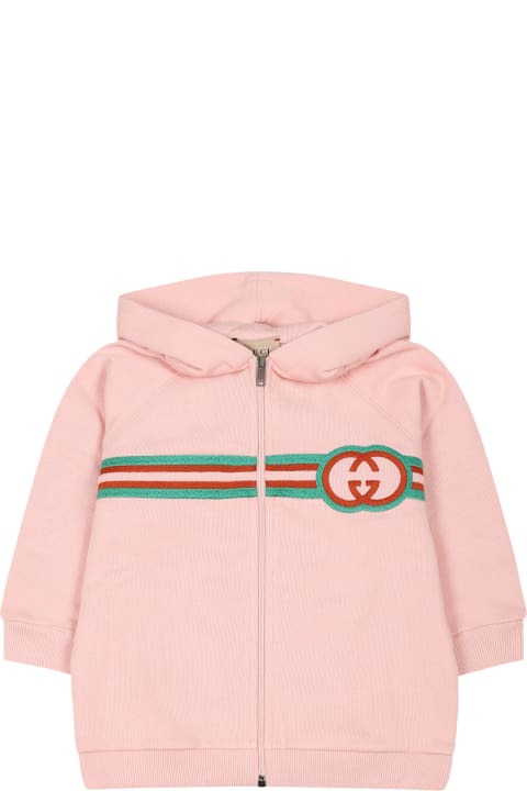 Gucci Kids Gucci Pink Sweatshirt For Baby Girl With Interlocking Gg