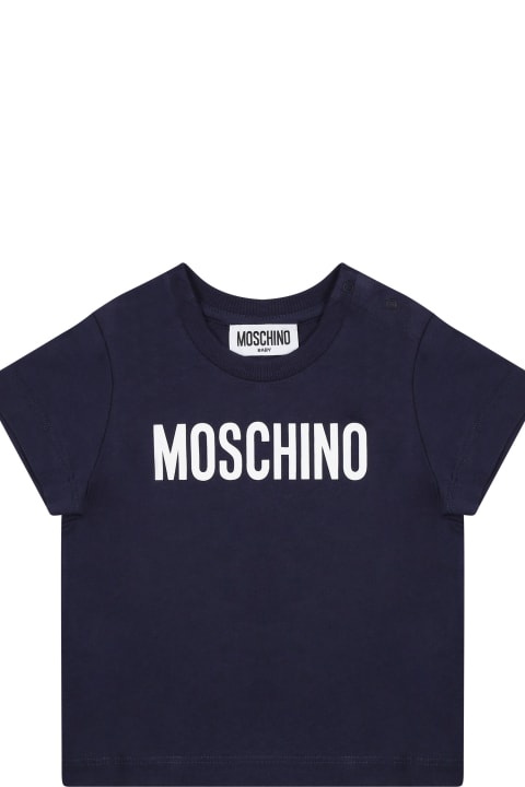 Sale for Baby Girls Moschino Blue T-shirt For Babies With Logo