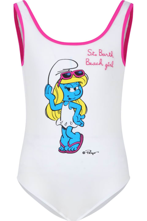 Swimwear for Girls MC2 Saint Barth White Swimsuit For Girl With Smurfette
