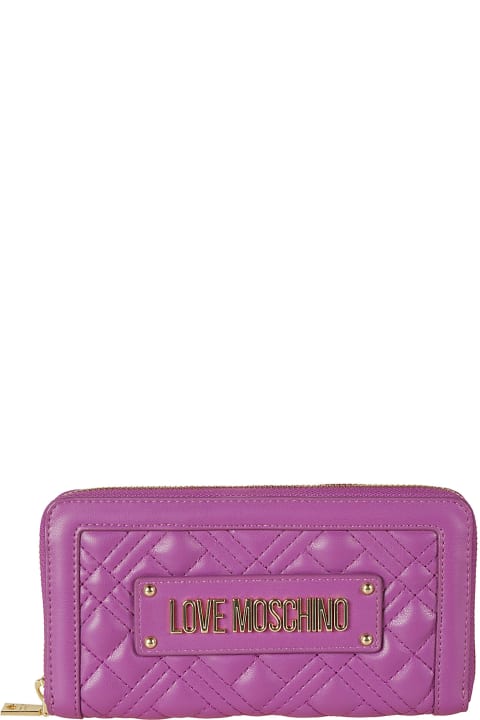 Wallets for Women Love Moschino Logo Plaque Quilted Zip-around Wallet