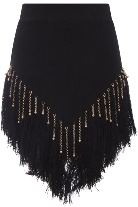 Paco Rabanne Women Paco Rabanne Black Woven Skirt With Knitted Beads And Feathers