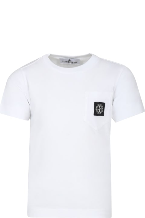 Homeware Stone Island Junior White T-shirt For Boy With Iconic Patch