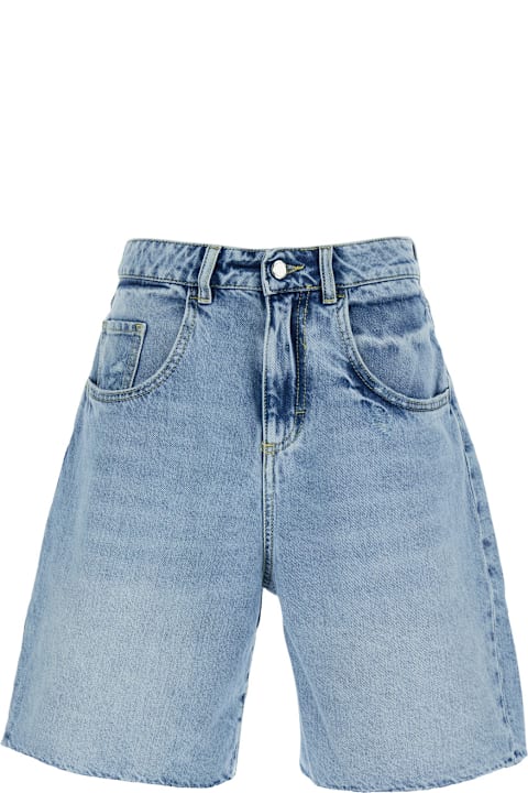 Homeware Icon Denim Blue Bermuda Pants With Logo Patch On The Rear In Denim Woman
