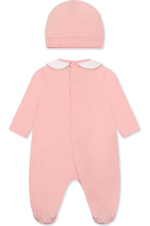 Moschino for Kids Moschino Pink Babygrow Set For Baby Girl With Teddy Bear