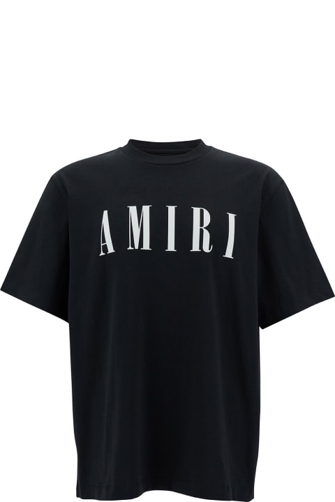 Topwear for Men AMIRI Black T-shirt With Contrasting Logo Print In Cotton Man
