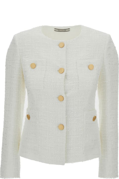Tagliatore Coats & Jackets for Women Tagliatore White Crew Neck Jacket In Cotton Blend Woman