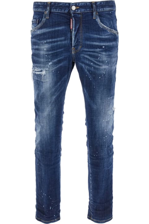 Dsquared2 for Men Dsquared2 'skater' Blue Skinny Jeans With Paint Stains In Stretch Cotton Denim Man