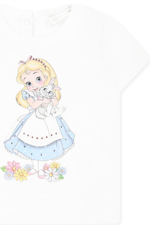 Monnalisa for Baby Boys Monnalisa White T-shirt For Baby Girl With Alice In Wonderland