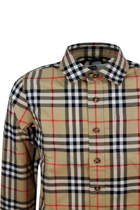 Burberry for Boys Burberry Stretch Cotton Twill Shirt With Patch Pocket On The Chest In A Vintage Check Pattern