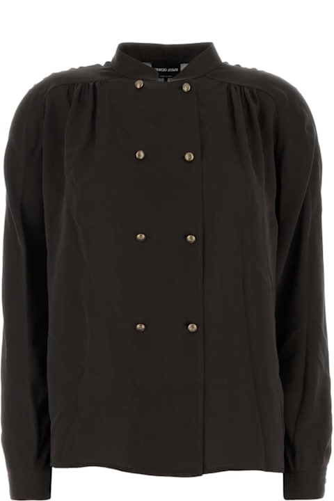 Giorgio Armani ملابس علوية لـ السيدات Giorgio Armani Dark Brown Silk Shirt