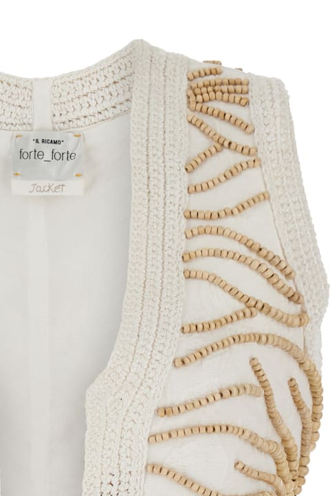 Forte_Forte for Women Forte_Forte White Vest With Embroidery And Beads In Cotton Woman