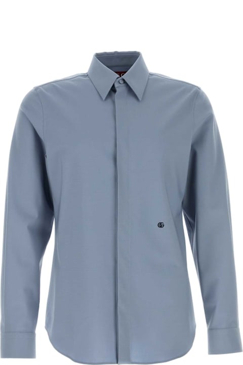 Gucci Shirts for Men Gucci Powder Blue Stretch Wool Shirt