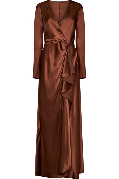 Fashion for Women Alberta Ferretti V-neck Draped Wrap-effect Satin Maxi Dress