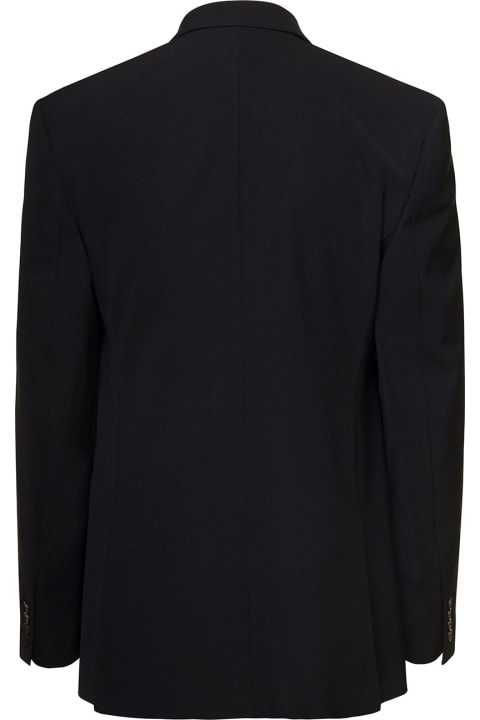Black Double-breasted Blazer With Peaked Revers In Wool Blend Man