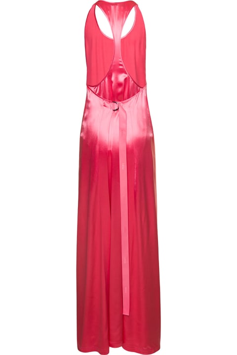 Fendi for Women Fendi Maxi Pink Dress With Halter Neck Cut In The Back And Logo Ribbons In Viscose Satin Woman