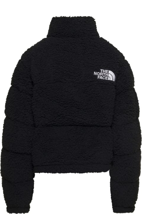 'nuptse' Short Black Hgh Pile Jacket With Contrasting Logo Woman The North Face