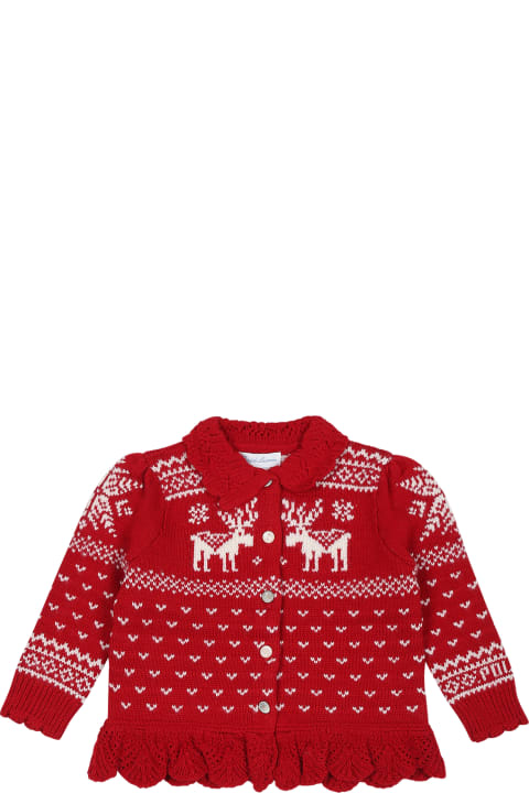 Topwear for Baby Boys Ralph Lauren Red Cardigan For Baby Girl With Reindeer