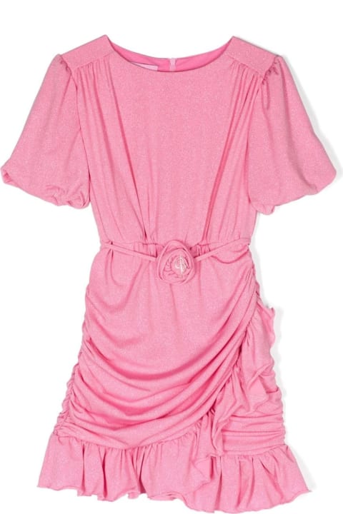 Miss Blumarine for Kids Miss Blumarine Pink Glitter Draped Dress