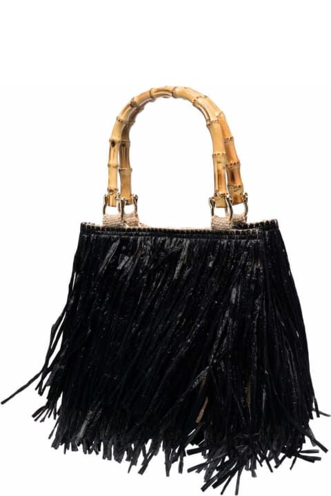 La Milanesa Woman's Black Jute Handbag With Fringes