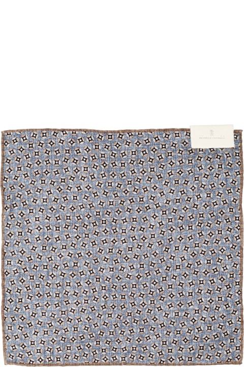 Brunello Cucinelli Scarves for Men Brunello Cucinelli Logo Patch Patterned Pocket Square Scarf