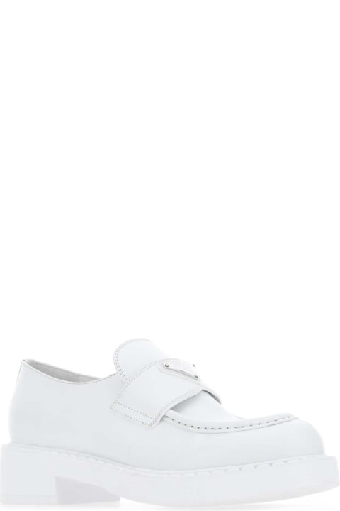 Flat Shoes for Women Prada White Leather Loafers