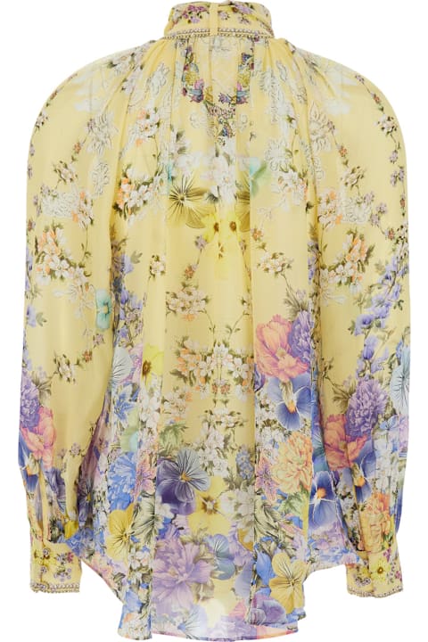 Camilla for Men Camilla Multicolor Blouse With Removable Pussybow Collar And All-over Floral Motif In Silk Woman