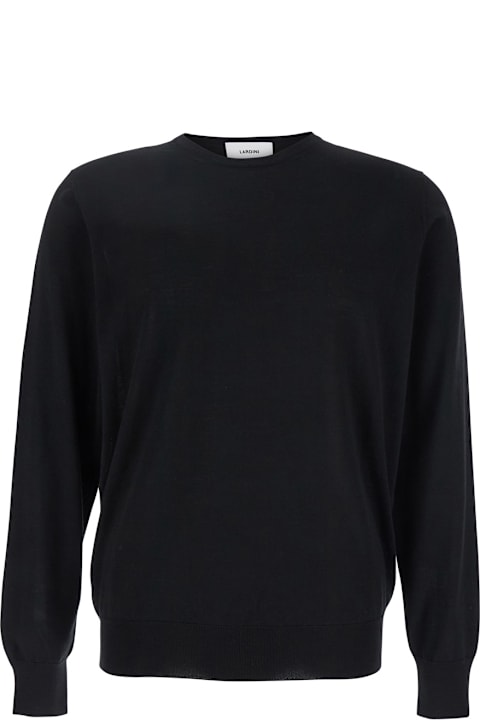 Lardini Sweaters for Men Lardini Black Round Neck Sweater With Long Sleeves In Wool And Silk Blend Man