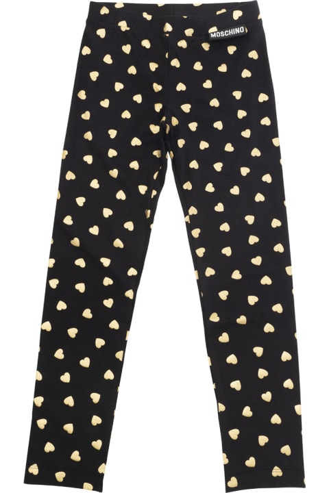 Moschino Bottoms for Girls Moschino Black Leggings With All-over Heart Print In Stretch Cotton Girl