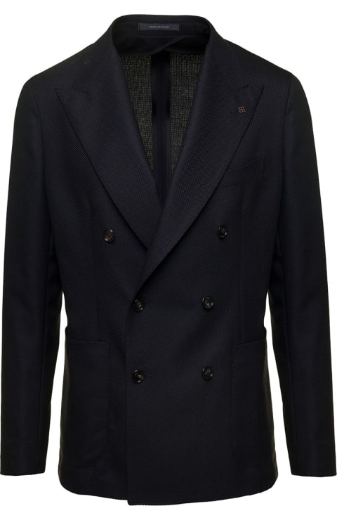 Tagliatore for Men Tagliatore 'montecarlo' Black Double-breasted Jacket With Logo Pin In Wool Man