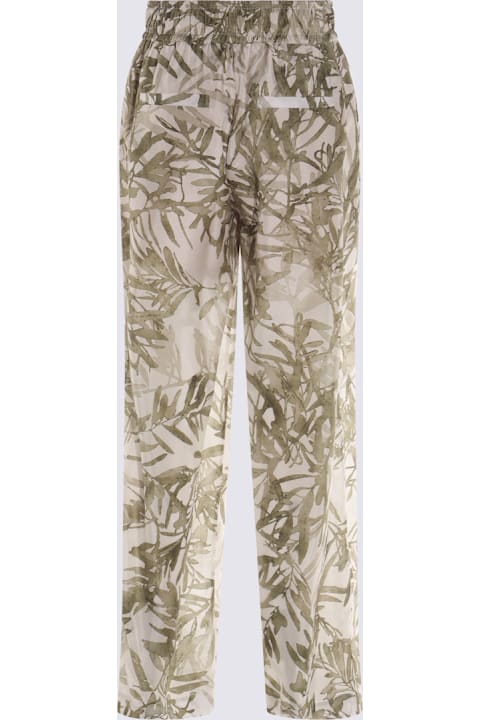 Brunello Cucinelli for Kids Brunello Cucinelli Green And White Silk Pants