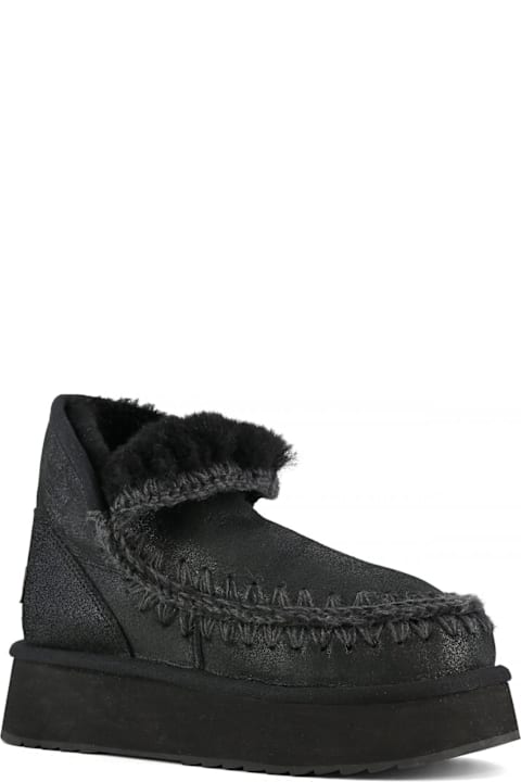 Mou أحذية لـ السيدات Mou Mini Eskimo Platform Boot In Cracked Black