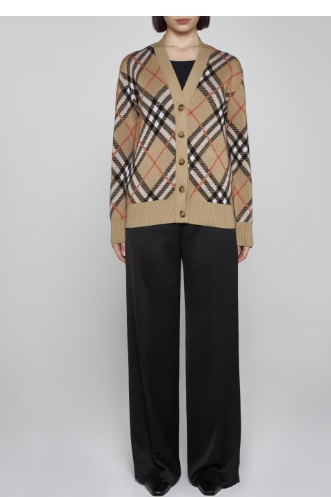 Sweaters for Women Burberry Check Motif Wool Cardigan