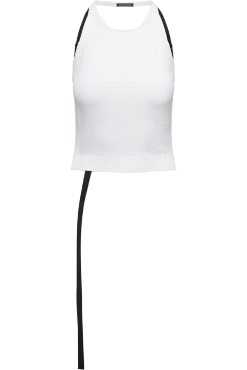Ann Demeulemeester for Women Ann Demeulemeester 'puro' White Knitted Crop Top With Open Back And Ribbon Detail In Cotton Woman Ann Demeulemeester