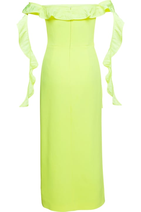 ウィメンズ新着アイテム David Koma Yellow Long Off-shoulder Dress With Ruches Detail In Acetate Woman