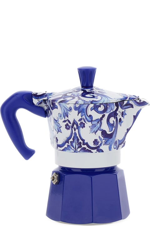 Dolce & Gabbana Tableware Dolce & Gabbana 'express Medium Bialetti' Blue And White Moka With Blu Mediterraneo Motif In Tech Materials Home